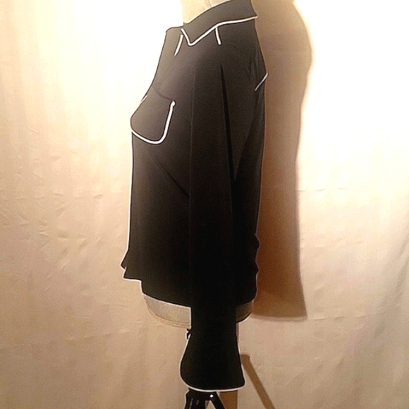 INC Stretchy, Black and White Button Down Blouse with Colar, Size: S - Picture 7 of 9